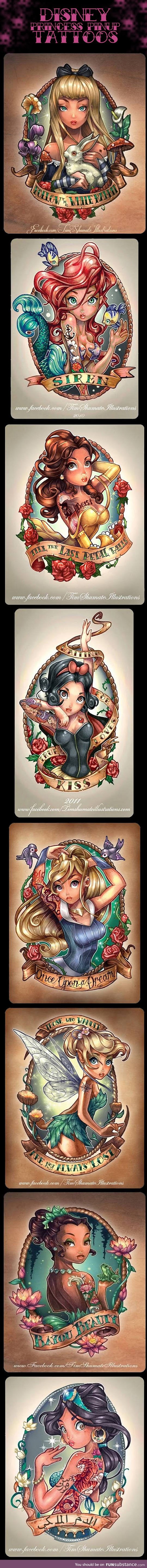 Disney princess pinup tattoos