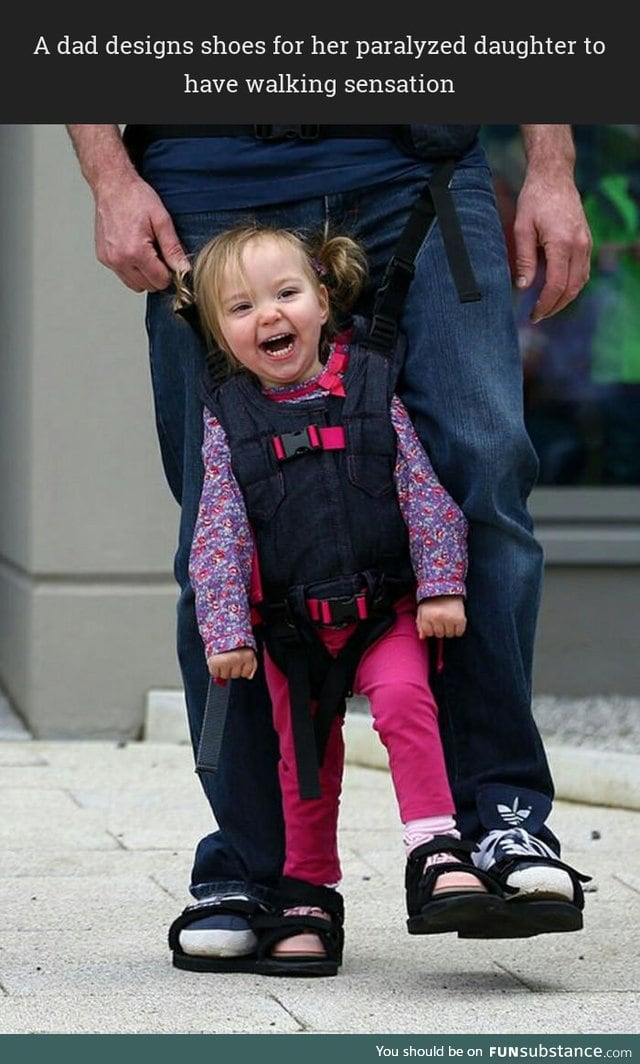 Father let daughter feel how it's like to walk