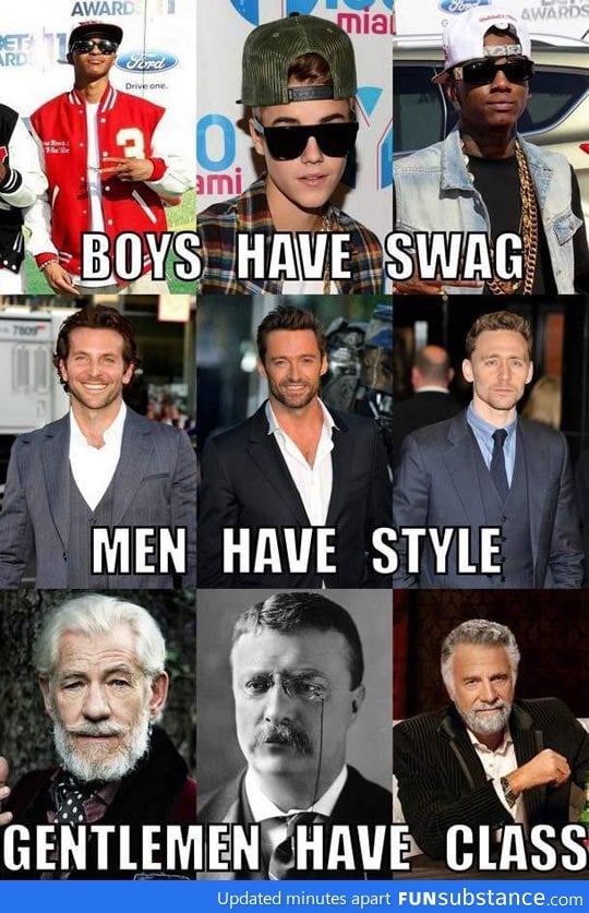 Differences between boys, men and gentlemen