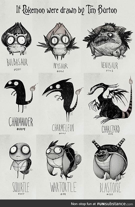 Tim burton draws his version of pokemon