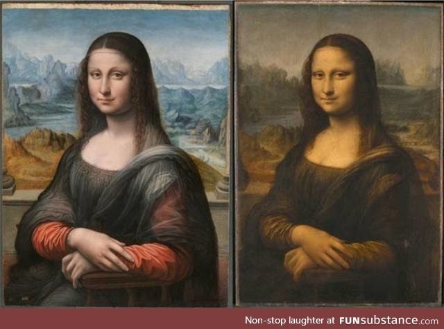 A copy of the Mona Lisa painted along side Da Vinci by his apprentice