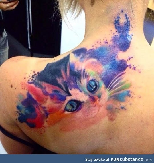 Purrfect watercolor tattoo