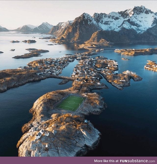 Amazing Soccer Pitch in Lofoten Islands, Norway