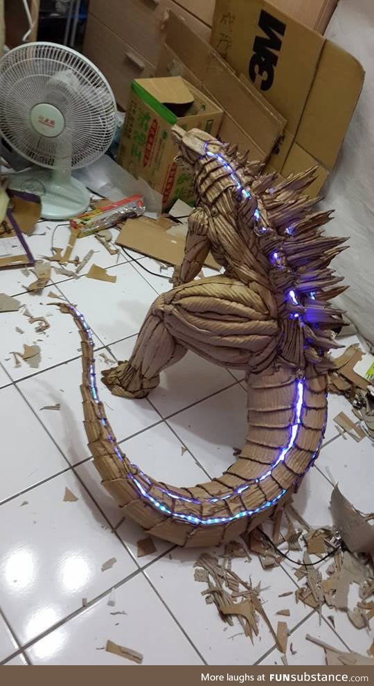 Incredible sculpture of cardboardzilla