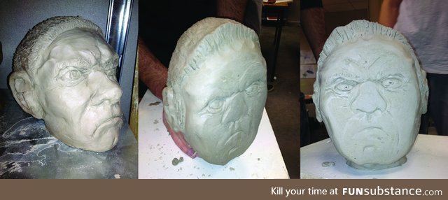 This clay sculpture fell perfectly flat on its face, and looks pissed about it