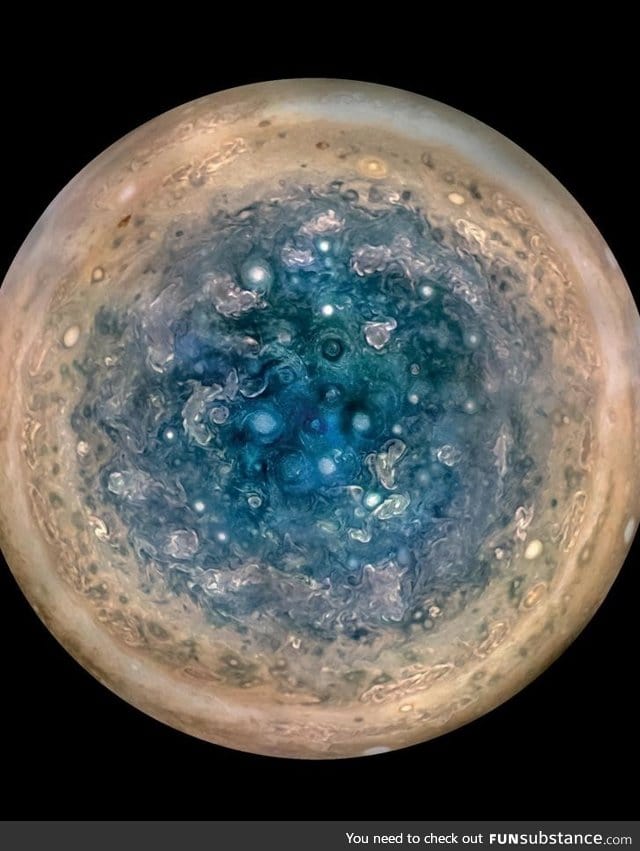 Jupiter's poles are covered in cyclones, some as big as the Earth