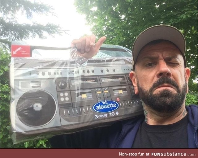 Clever German marketing; 8 rolls of toilet paper disguised as a boombox