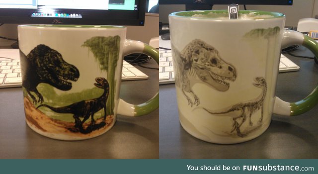 Coffee mug turns dinosaurs into fossils when you pour hot liquid into it