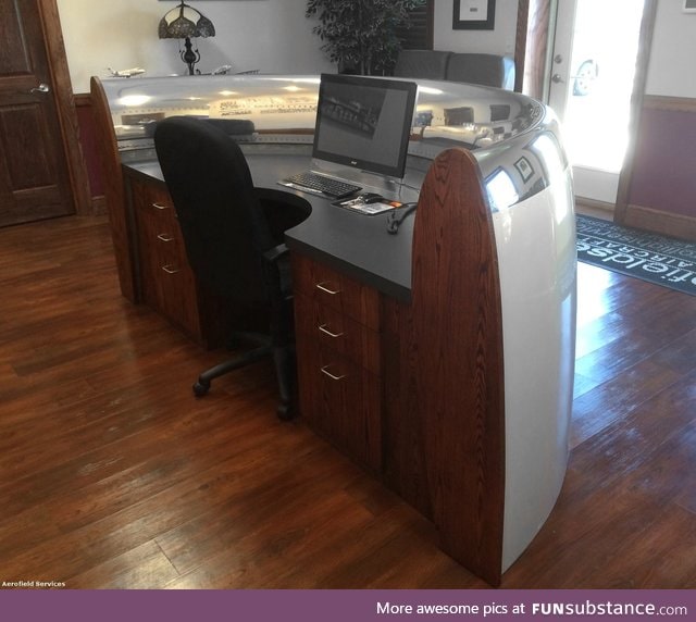 Desk made from the engine cowl of a 747