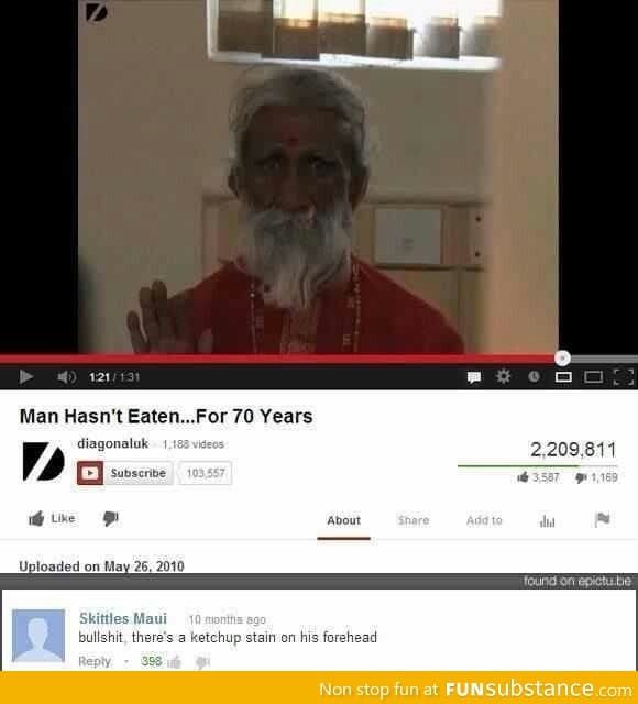 Man Hasn't Eaten For 70 Years