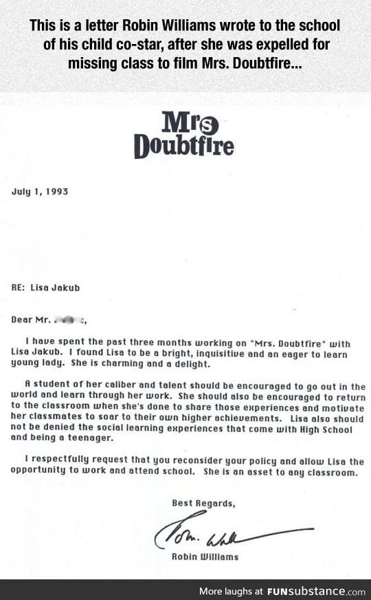 Robin williams letter