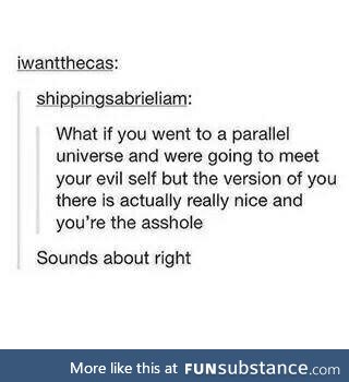 The other me would be a nice person pretending to be rude. Because that's opposite to me.