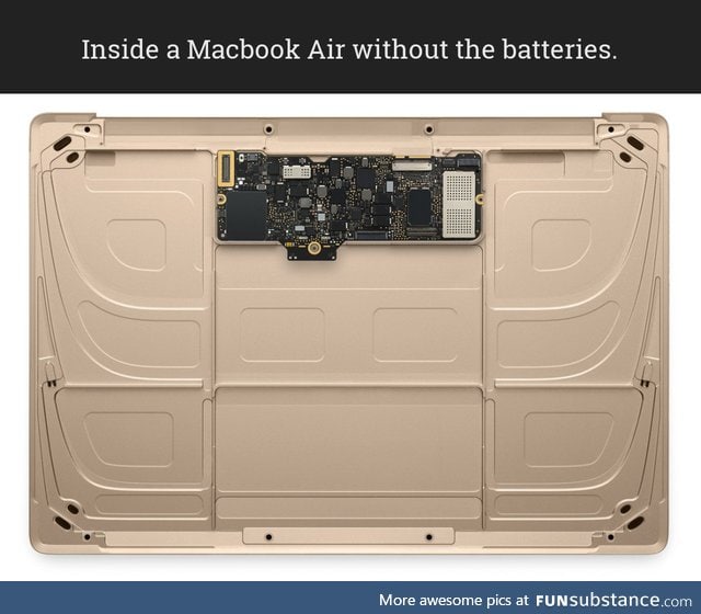 Inside a Macbook Air minus the batteries.