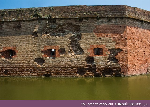 Cannonball damage to a Civil War Confederate fort in Savannah