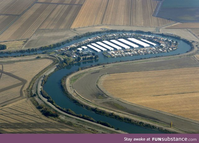 A marina built into the bend of a river