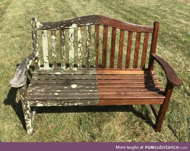 Power washed a garden bench that's 16 years old