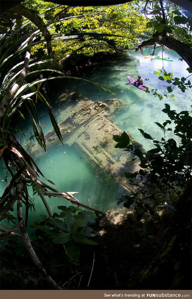 Crashed and sunken plane