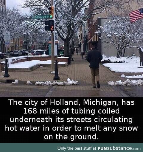 Hot tubes underground to melt snow in Hollan