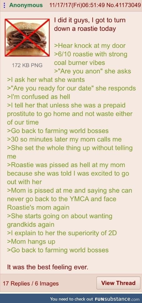 Anon denies a roastie