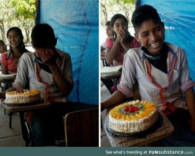 14 yo in rural community cries for having his first birthday cake