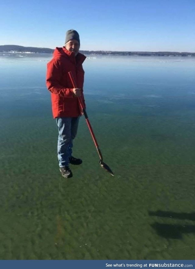 Standing on clear ice