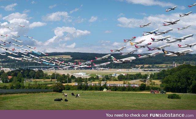 Multiple exposure photograph of air traffic