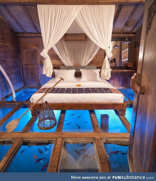 Glass bottom bedroom design