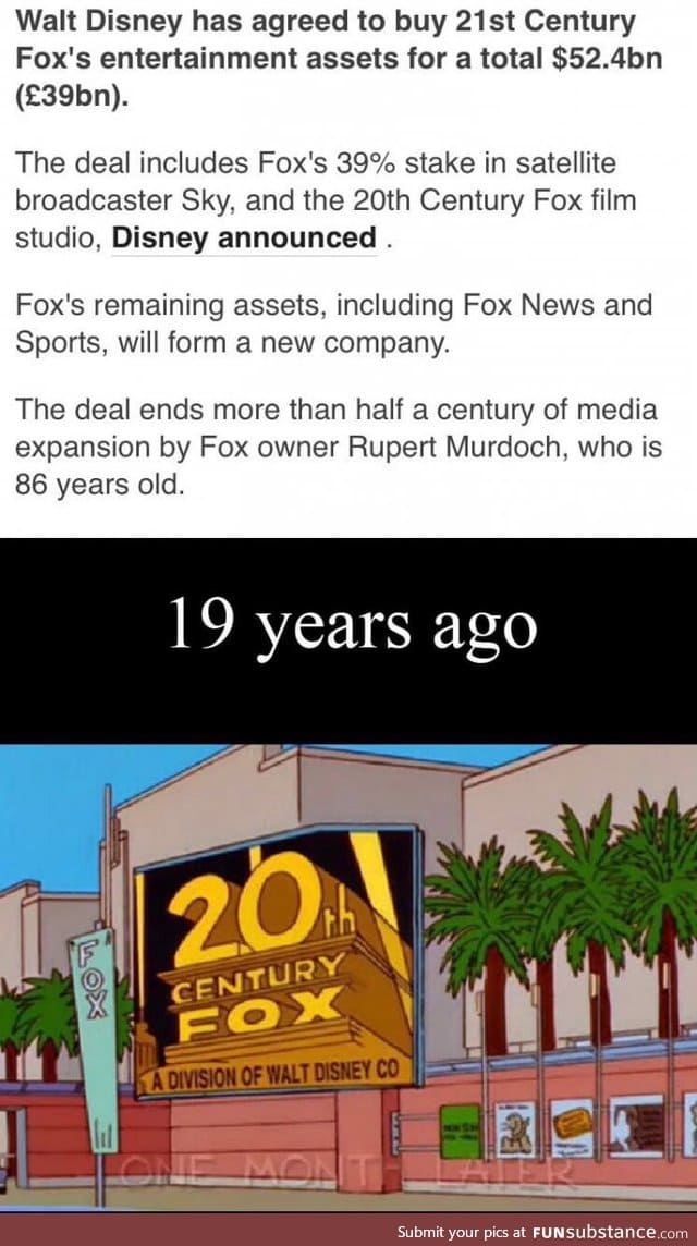 'The Simpsons' predicted Disney would buy 21st Century Fox back in 1998