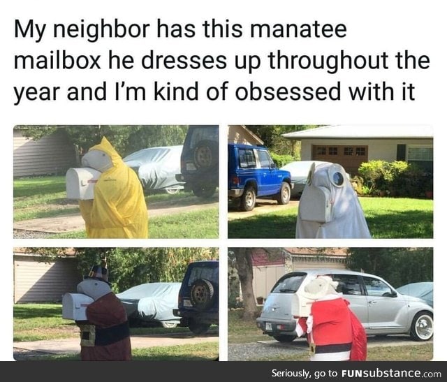 Dressing up the manatee mailbox