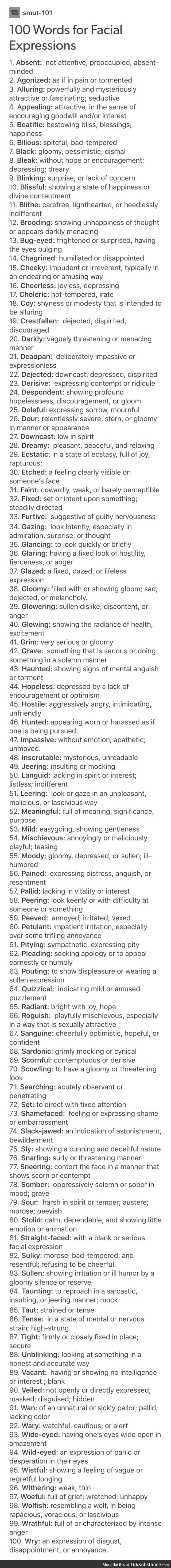 100 words for facial expressions