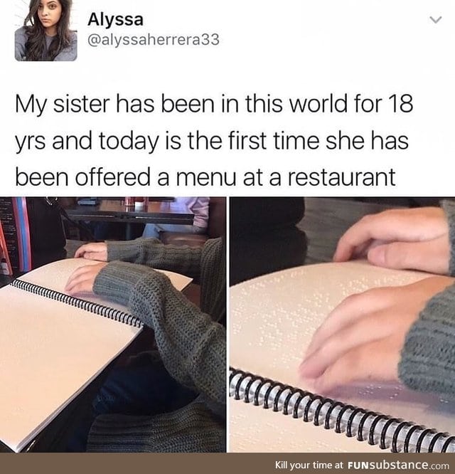 Restaurant menu for the blind