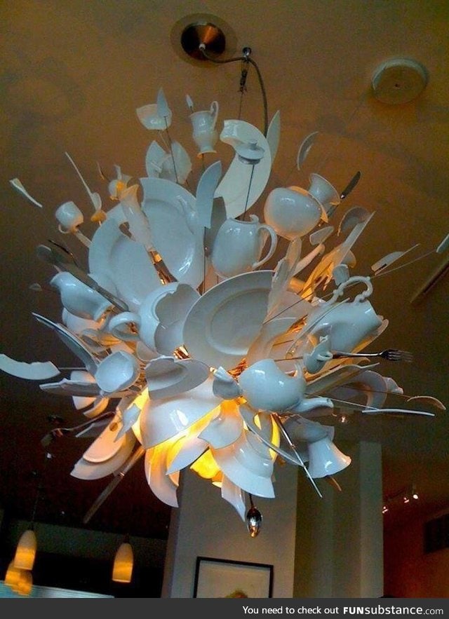 This thing is awesome. Exploding dishes chandelier