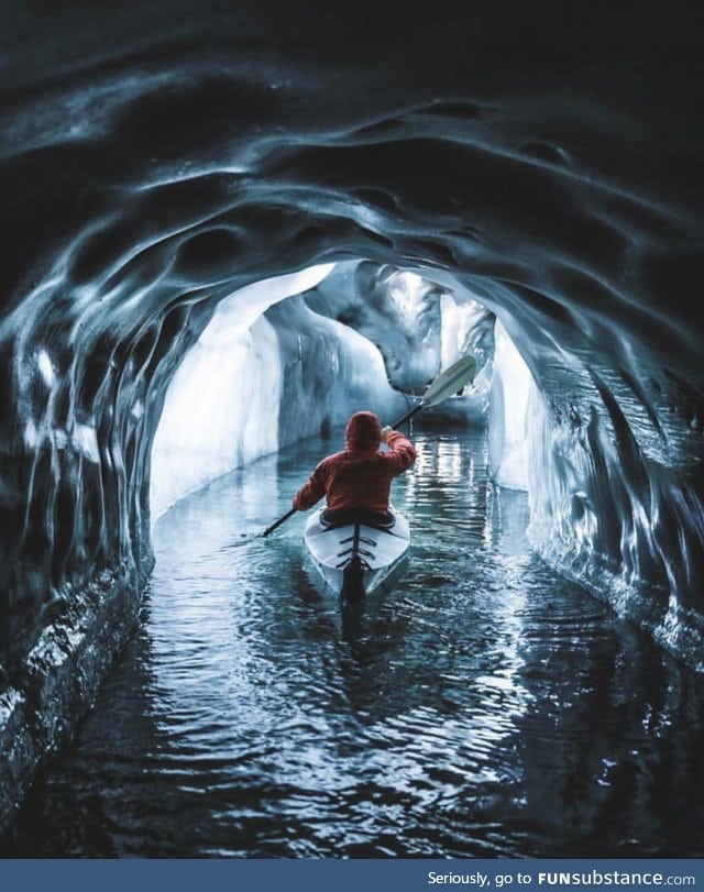 Paddling inside a glacier, Austria