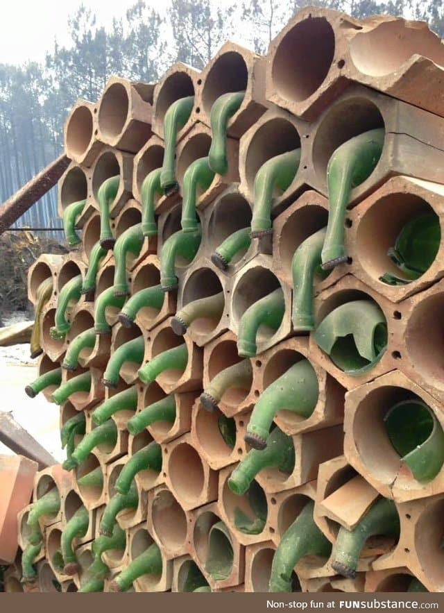 Bottles outside a house after a forest fire passed by in Portugal