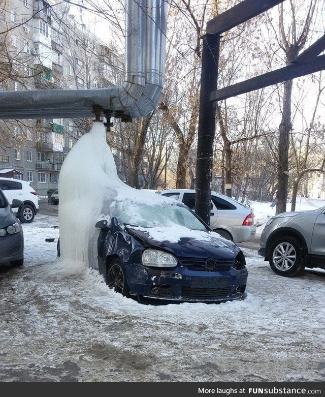 Somebody left a car under a leaking pipe