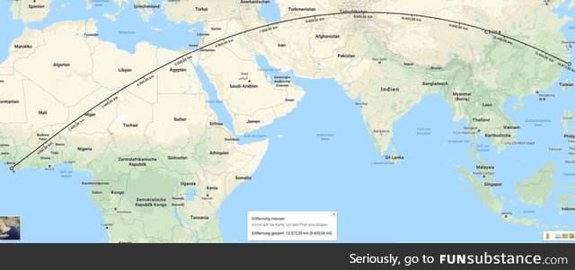 Longest straight line you can (theoretically) walk without hitting the ocean