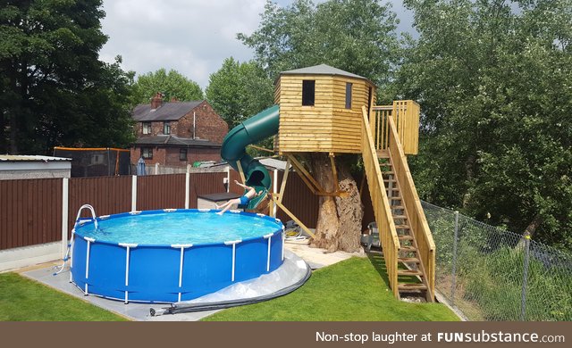 Homemade Treehouse / Waterslide combo