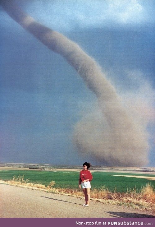 Just a woman posing with a tornado, 1989