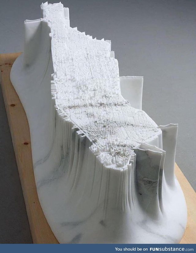 Detailed replica of Manhattan carved out in a 2.5 tonne block of marble by the Japanese