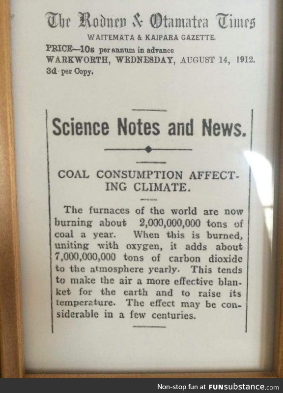 A 100 year old paper article about 'climate change'