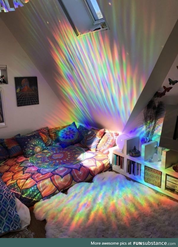 Groovy sunlight through the prismatic window film