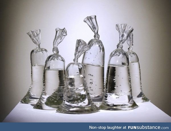 These bags of water are statues made of glass. By Dylan Martinez