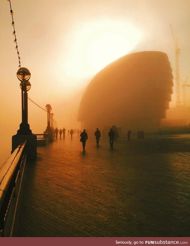 Foggy morning along the River Thames, London