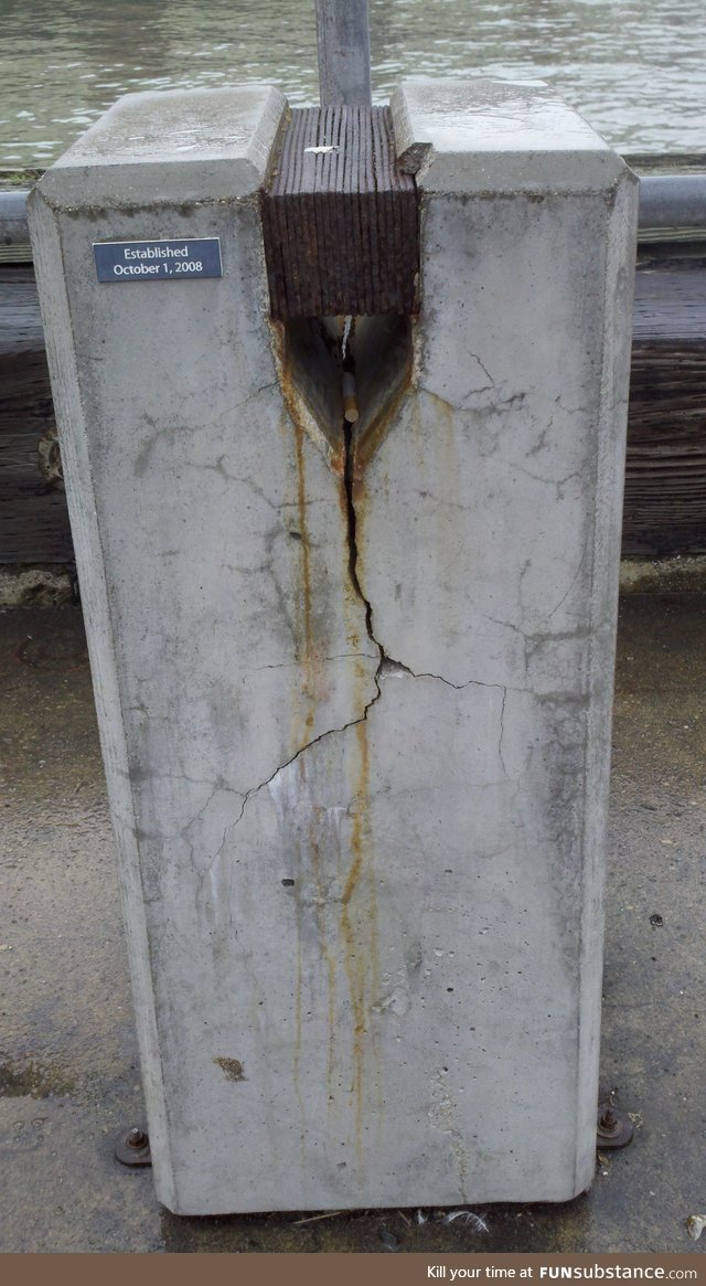 Outdoor Rust Wedge display at the Exploratorium shows the expansive force of rusting iron