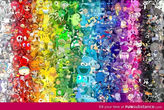 Rainbow pop culture character collage