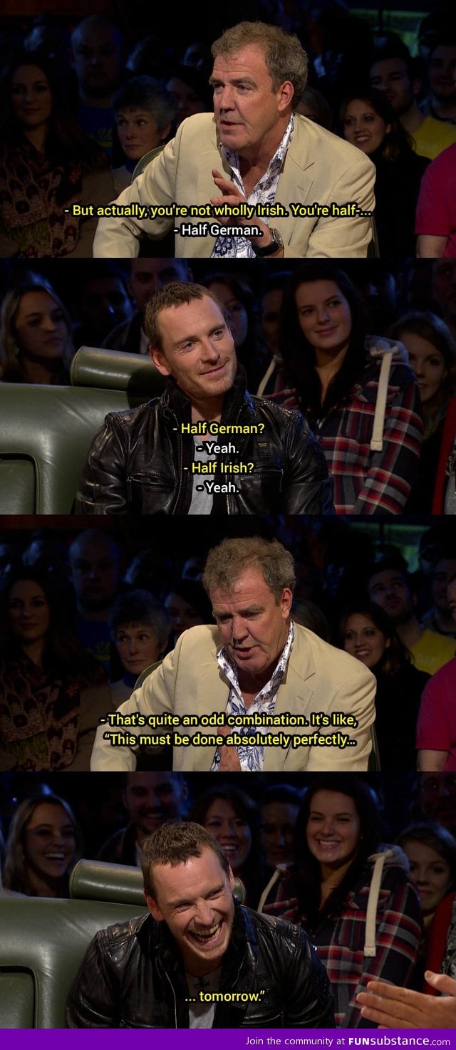 Jeremy clarkson on german & irish stereotypes (with michael fassbender)