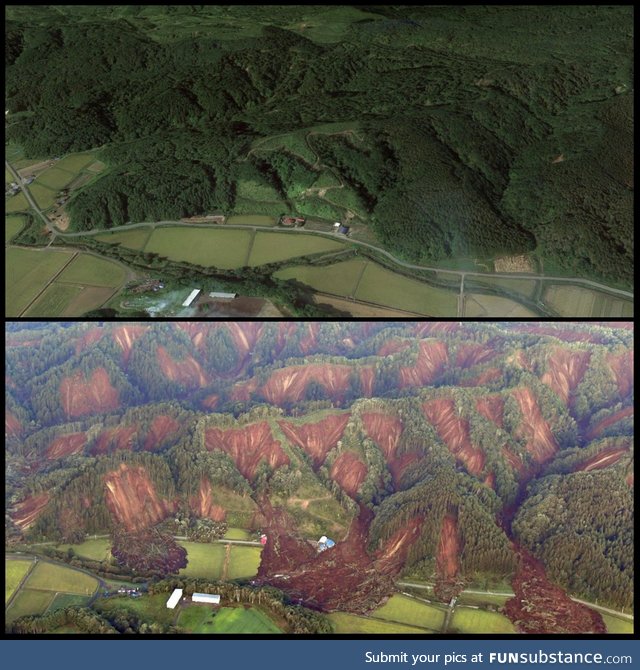 Before and after earthquake picture of Hokkaidō