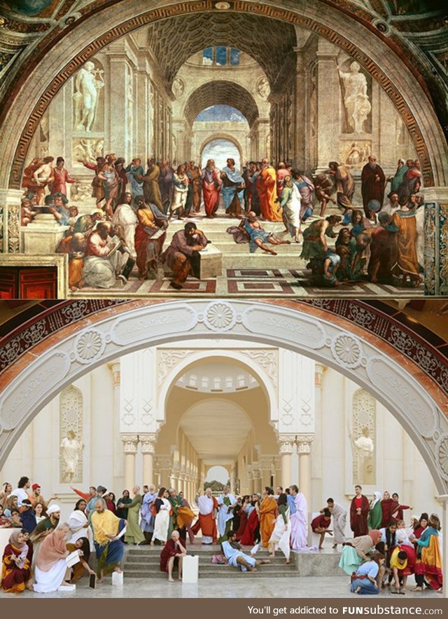 61 students from the American University of Sharjah recreate "The School of Athens" by