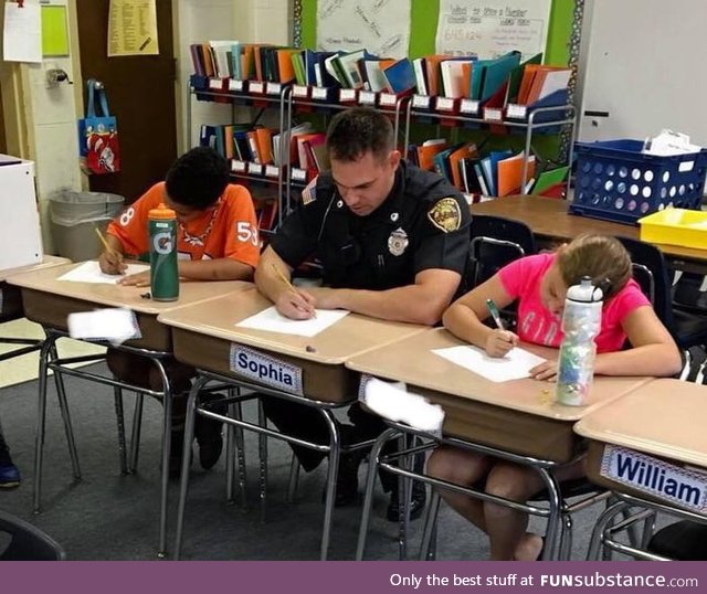 4th-grade class dared officer to take their math test too