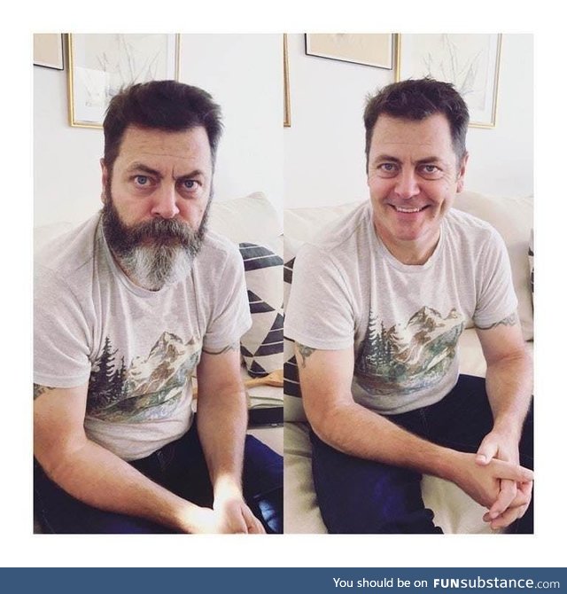 Nick Offerman With and Without a Full Beard